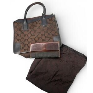 Gucci Set bag Wallet Dust bag brown canvas GG monogram tote  Purse Top Handel